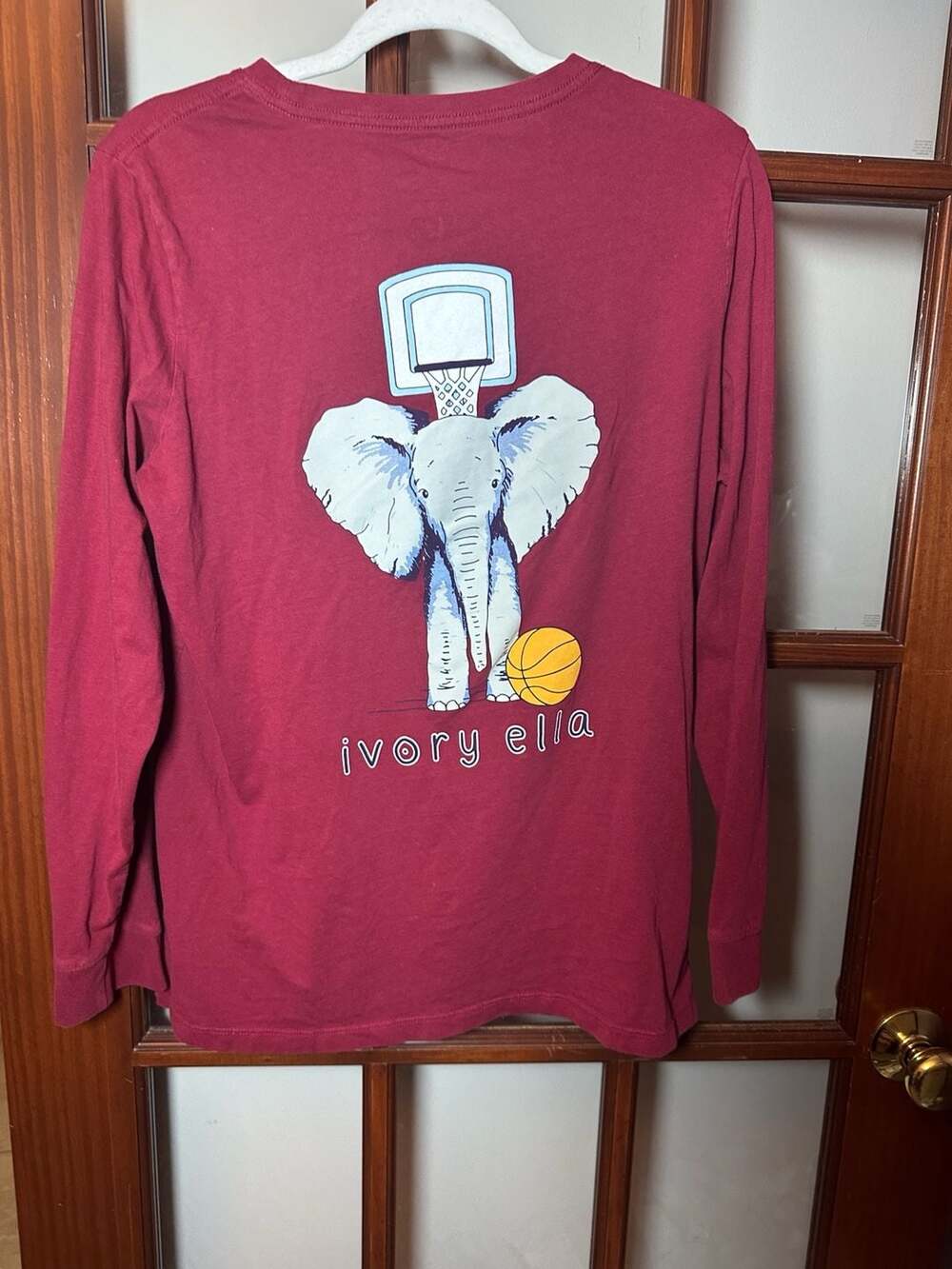 Ivory Ella Basketball Long Sleeve Pocket Tee Maroon Cotton
